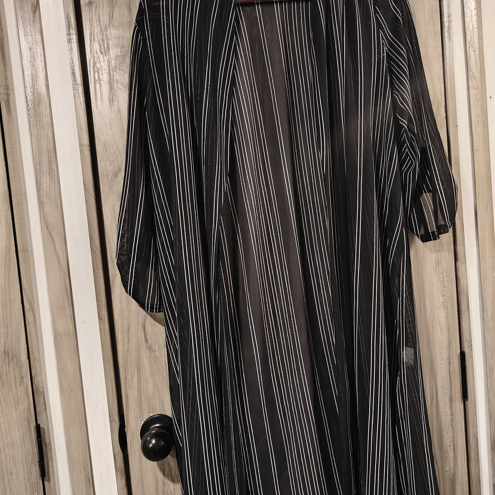 Black Sheer Striped Duster Cardigan